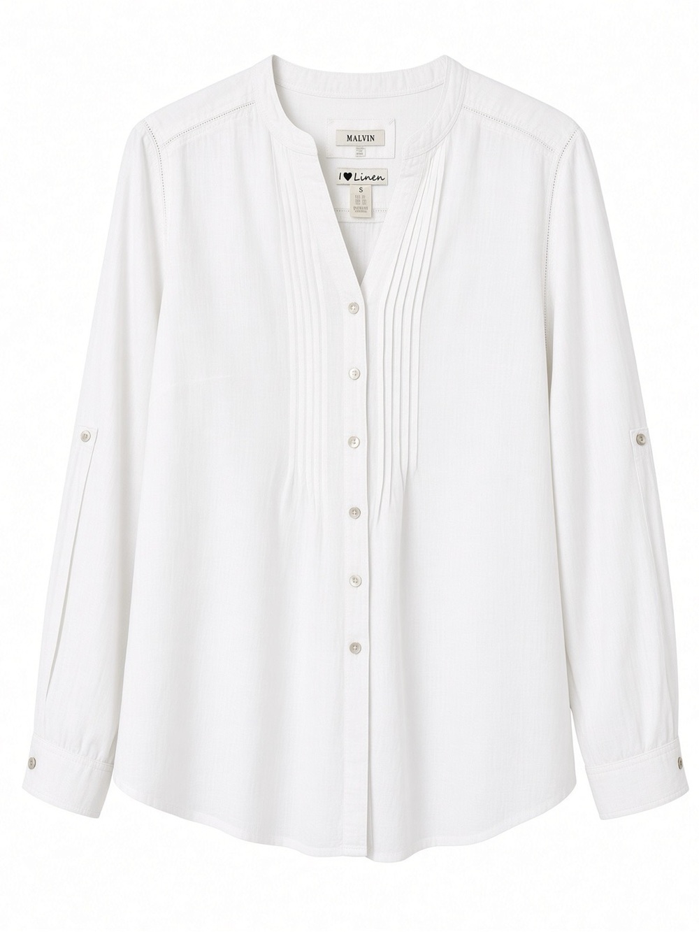 Malvin White Pintuck Linen-Blend Button-Down Top